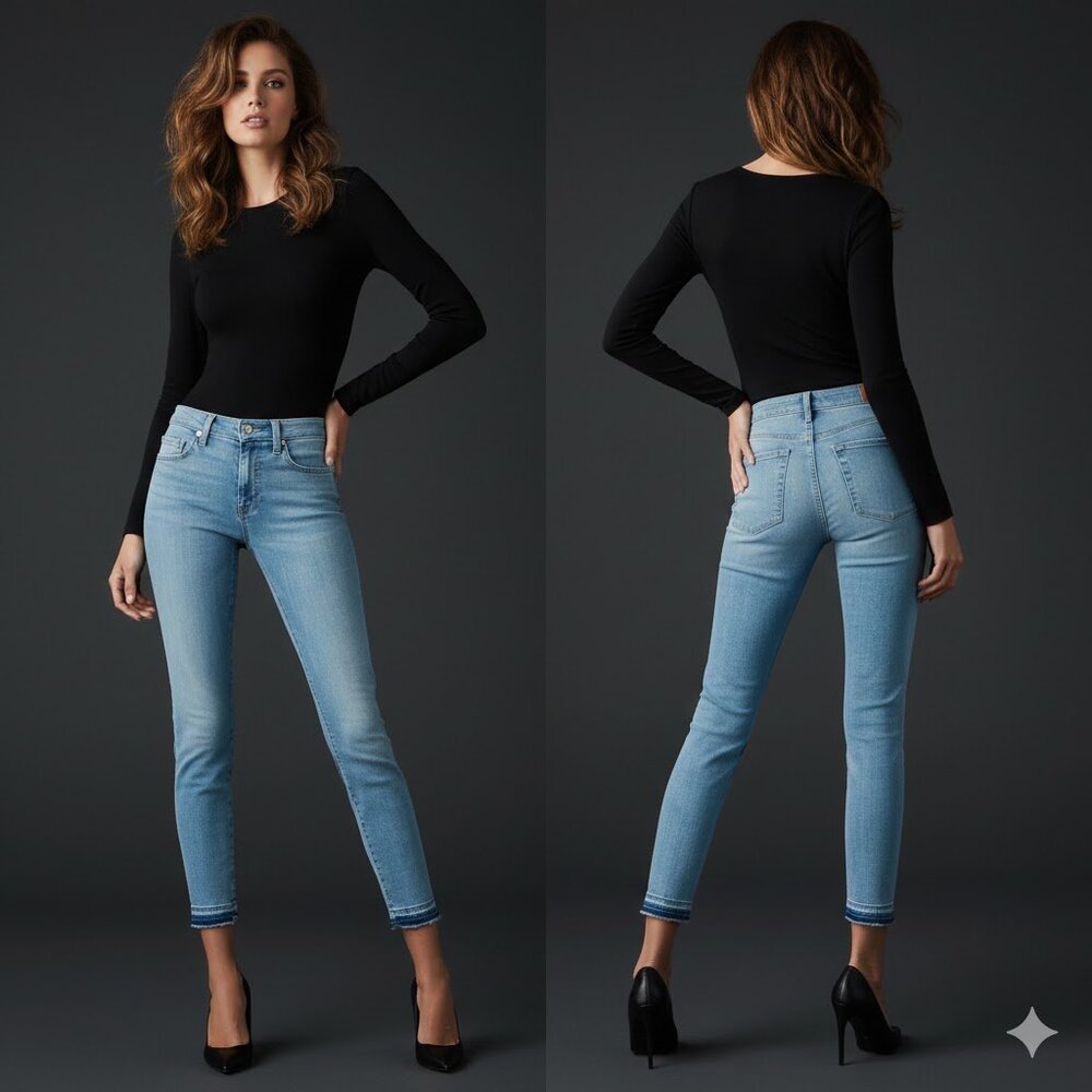 7 For All Mankind Jeans Women 25x26 Alta Blue Ankle Skinny Release Hem Jeans